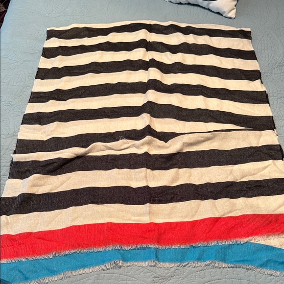 Coach Black and White Striped Scarf with Blue and Red Accents - Picture 4 of 6